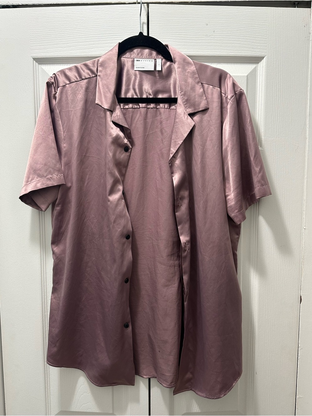 ASOS Men's Short-Sleeve Satin-like Button-Down Shirt - Mauve/Rose